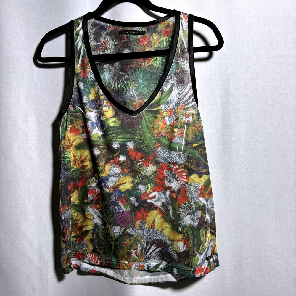 Tropical Fish Turtle Sea Plants Tank Top Blouse Kitsch Twee Quirky Y2K V Neck‎ S